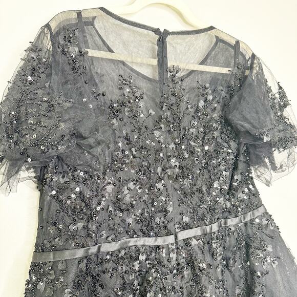 Mac Duggal 20362 Embellished Flutter Sleeve Bow Waist Dress Black Size 14 NEW - Picture 4 of 13